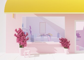 3D beauty boutique shop in sunlight with pink facade