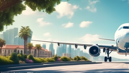 travel airplane landing in beautiful city cinematic wallpaper