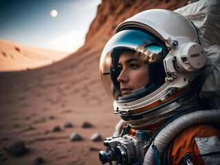 A portrait of a female astronaut