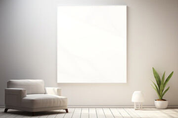 Minimalist interior mock up with frame, light and shadows in a cozy environment