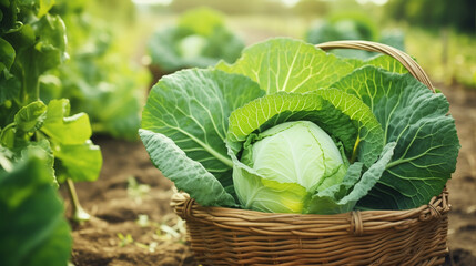 Cabbage growing in the garden. - obrazy, fototapety, plakaty