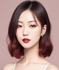 Asian Model Posing for Hairstyle Advertorial - Chic Styles at Your Local Hair Salon
