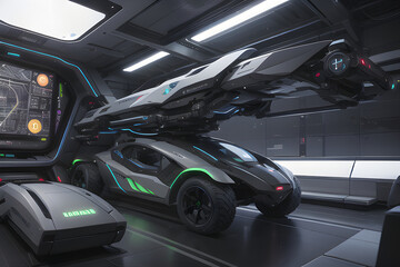 Fototapeta premium Coloso Tecnológico: Descubre la Ilustración de un Vehículo Futurista, un tanque elegante y poderoso que fusiona innovación y fuerza.