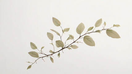 Pequeña rama de árbol con hojas verdes. Planta vectorial detallada, aislada sobre fondo blanco. - obrazy, fototapety, plakaty