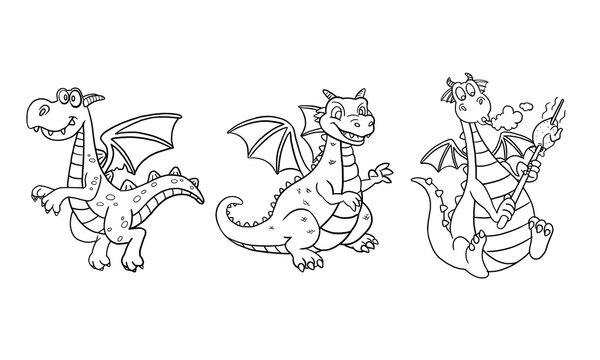 Black and white Cute dragon vector illustration for coloring book 