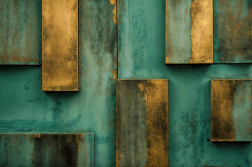 Abstract texture background in dirty green and bronze-gold colors. Generative AI.