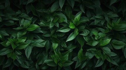 Top view green leaves background. Leaf backdrop with dark green color