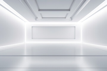 Minimalist monochrome mock up of interior space, hidden lighting and dynamic shadows