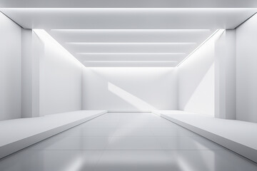 Monochrome mock up of interior space, hidden lighting and dynamic shadows