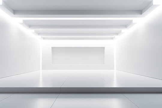 Fototapeta Monochrome mock up of interior space, hidden lighting and dynamic shadows