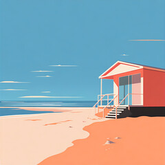 Obraz premium Minimalist Beachfront Scene: Vibrant and Bold Vector Illustration