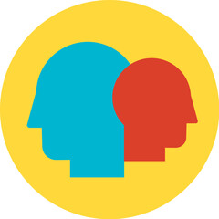 Head of superior and subordinate. Human profiles side view, business process organization flat symbol. Simple flat color icon isolated on white background