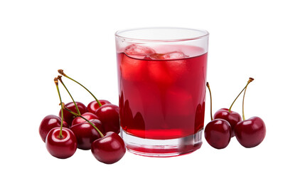 A glass of cherry juice with ice and cherries, refreshing and vibrant, isolated in the image