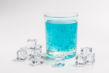 Turquoise cocktail on a white background, bartender cocktail, alcoholic cocktail