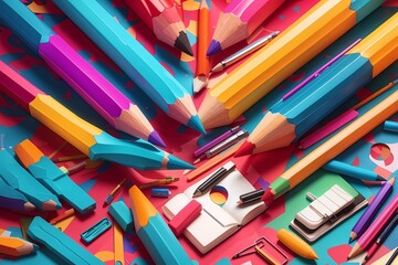 Color pencils isolated on yellow background.Close up.