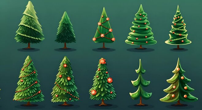 spruce tree icon set. Decorations for New Year, Christmas and winter
