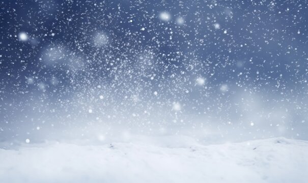 close-up of a gentle snowfall with numerous snowflakes scattered across a soft blue background, giving a sense of a peaceful winter atmosphere.