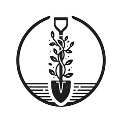 Minimal, hand drawn, plant pot for gardening, logo