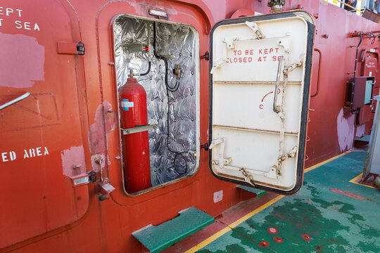 CO2 firefighting system in forecastle of bulk carrier ship