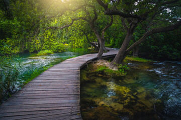 Wooden pathway over the Krka river, Dalmatia, Croatia