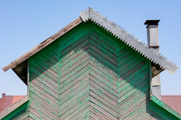 Old green wooden roof. Background