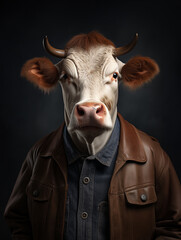 Cow head with human body