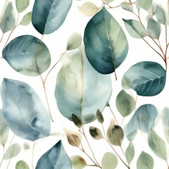 green eucalyptus leaves ornamental illustration painting watercolor for greeting card, invitaion