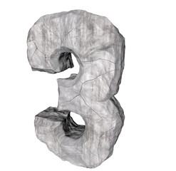 3d number three ,rock, stone, high realistic texture stone and rock,3, numbers, style