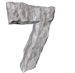 3d number seven, rock, stone, high realistic texture stone and rock,7, numbers, style