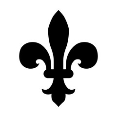 Royal lily icon. Black silhouette of the heraldic flower of the royal lily. Mardi Grass. Vector illustration isolated on white background for design and web.