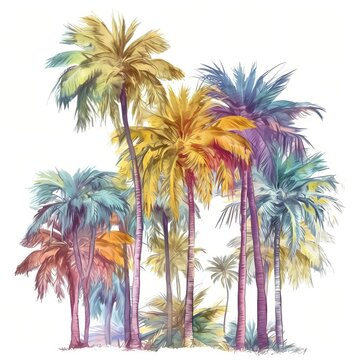 colorful palm tree drawing with white background