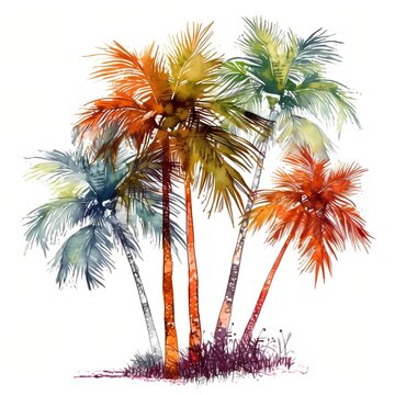 colorful palm tree drawing with white background