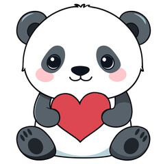 Cute Panda cub holding a heart