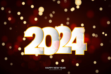 Happy New Year greeting with dark bokeh background. Vector new year background.