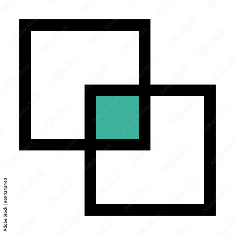 Poster intersecting squares and common area icon. vector.