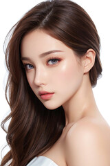 Obraz premium a beautiful young asian model woman. Korean beauty. can be used in plastic surgery ad targeting Asian women. Suitable for diverse projects. isolated on white background. Generative ai.