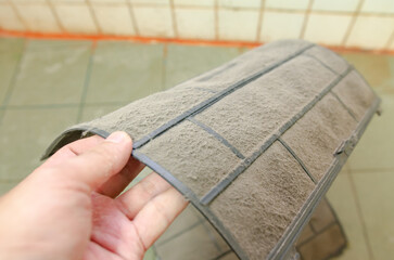 Dirty air conditioner filter need cleaning. Air conditioner service  repair and clean equipment.