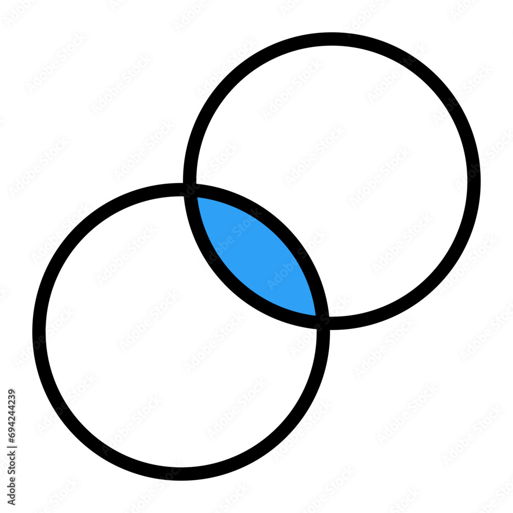 Poster intersecting circles and blue common area. vector.