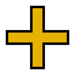 Yellow cross icon. Cross sign. Vector.