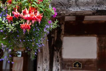 Fototapeta na wymiar Summer flower decorations in Alcester, Warwickshire, England