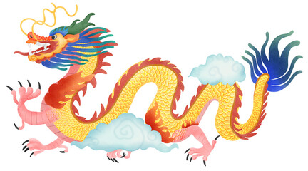 Gold dragon chinese illustration png clipart image with transparent background hand drawn design