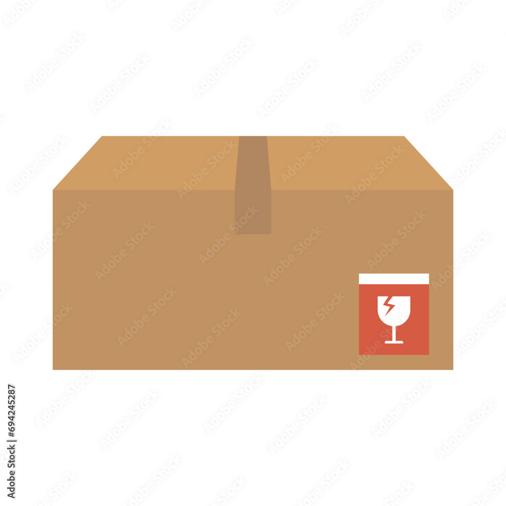 Poster fragile caution cardboard box icon. vector.
