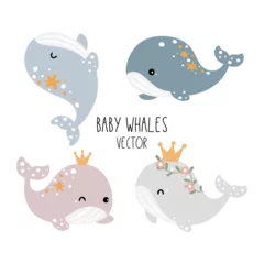 Papier Peint photo autocollant Baleine Drawmagical whale For baby shower Nursery Birthday kids Scandinavian style