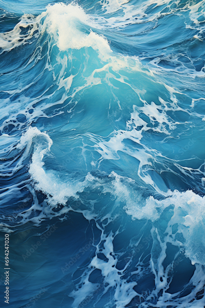 Poster a simplistic portrayal of waves in the ocean using a single flowing line.
