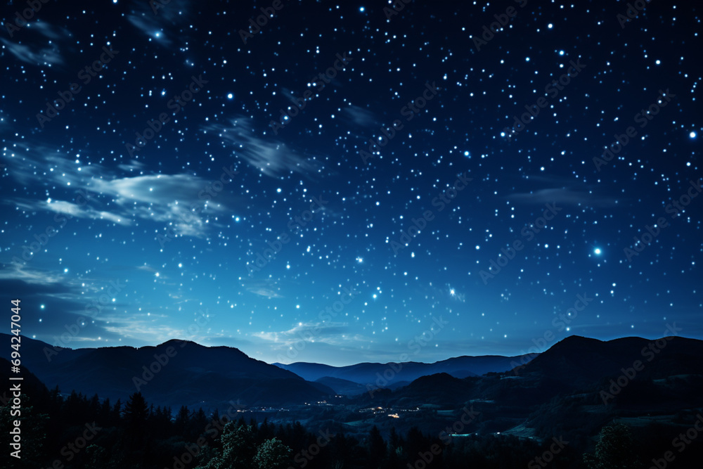 Poster minimalist interpretation of a starry night sky with dots and lines.