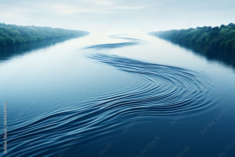 Poster minimalist representation of a river flowing through simple shapes.