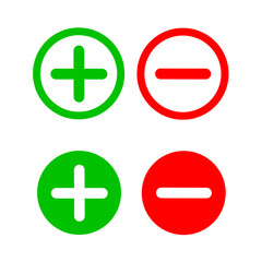 Fototapeta premium vector of green plus sign and red minus sign