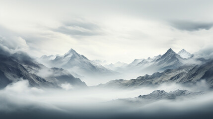 A serene minimalist portrayal of a mountain landscape. - obrazy, fototapety, plakaty