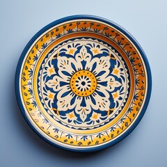 Obraz premium Decorative Moroccan ceramic hand painted plate, handmade, isolated, closeup top view.