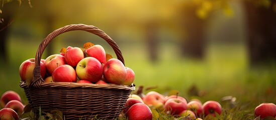 Autumn in the rural garden with apples in the basket.